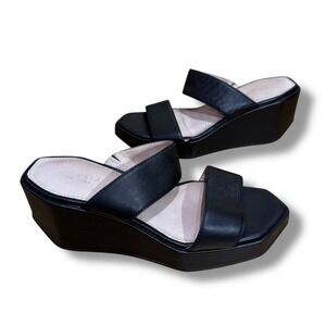 Cecelia New York Baily‎ Black Leather Platform Slide Sandals Size 7.5